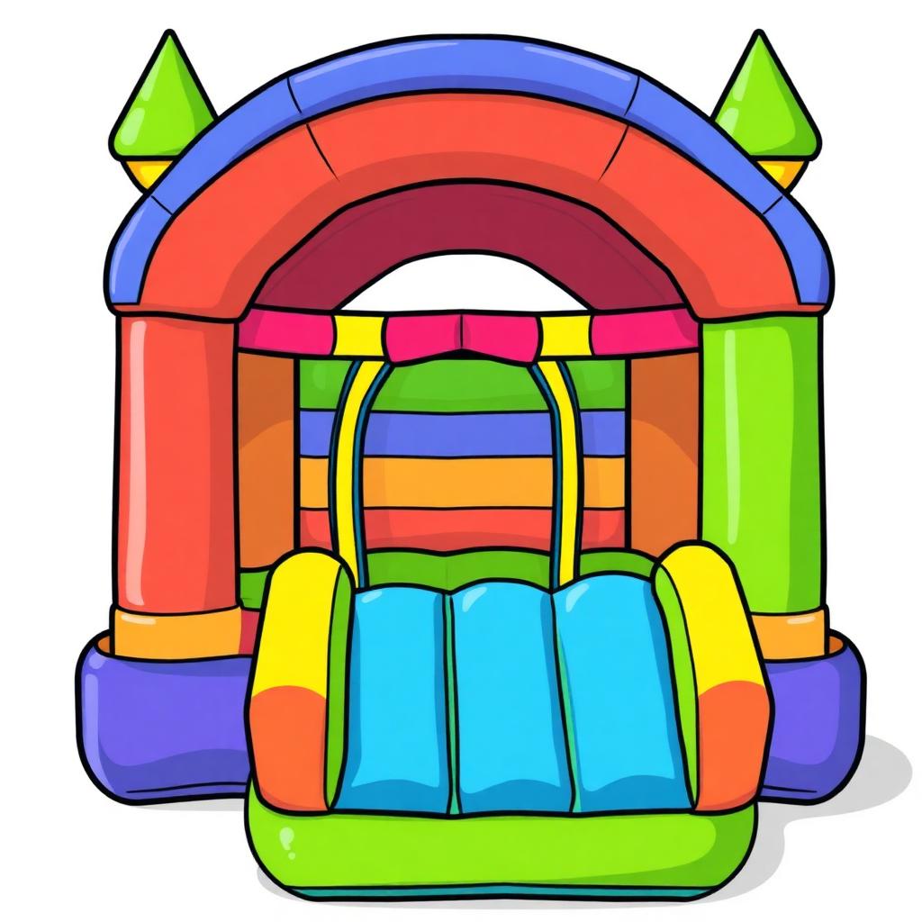 Ilustração de um castelo inflável colorido com entrada frontal